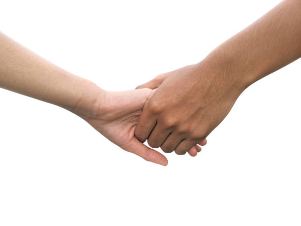 istock Image of a couple holding hands on a white background 1412438575
