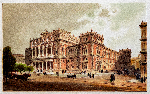Illustration of Vienna, Austria - the Stock Exchange. The Old Town is a UNESCO World Heritage Site