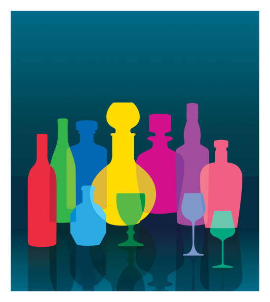 colorful transparent bottle silhouettes vector, colorful transparent bottle silhouettes illustration cocktail wine bottle glass alcohol stock illustrations