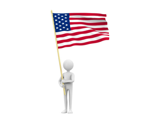 istock 3D cartoon man holding USA flag 1412447957