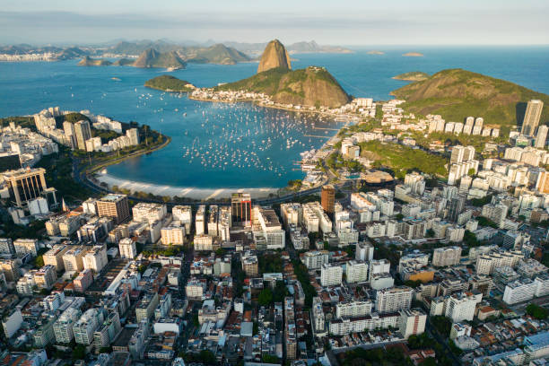 Aerial View of Rio de Janeiro Botafogo Neighborhood Aerial View With the Sugarloaf Mountain View, Rio de Janeiro, Brazil corcovado stock pictures, royalty-free photos & images