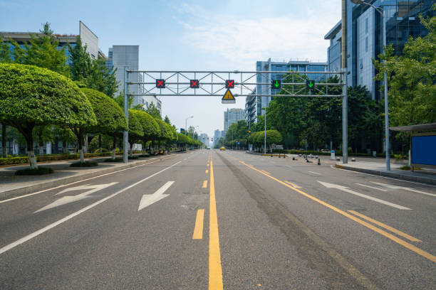istock Commercial center roads and office buildings 1412455657