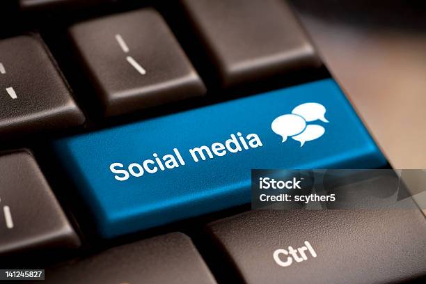Social Media Keyboard For Chatting Stock Photo - Download Image Now - Computer Keyboard, Speech Bubble, Blue
