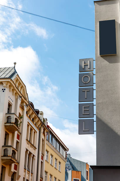 istock Hotel sign on the street. 5 separate letters. 1412459824