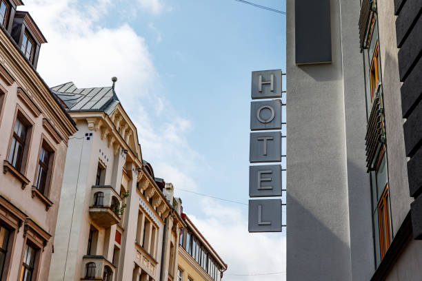 istock Hotel sign on the street. 5 separate letters. 1412459851