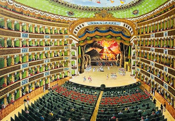 неаполь, театр сан-карло в помещении, вид на сцену - napoli stock illustrations
