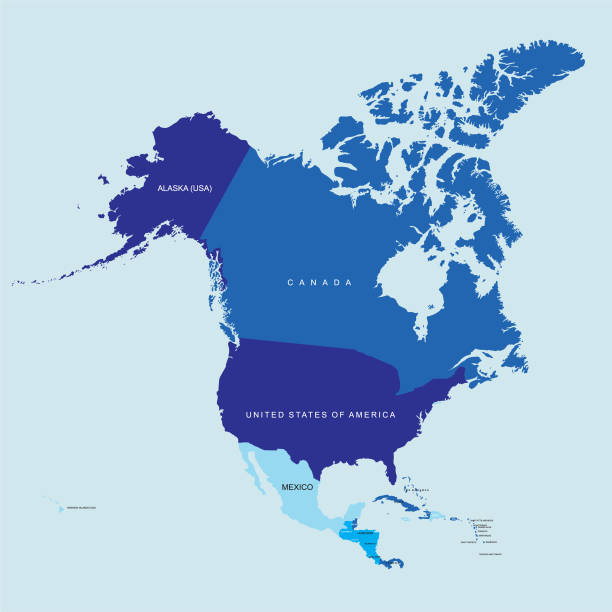 nordamerika mit details und namen jedes landes. - map usa canada cartography stock-grafiken, -clipart, -cartoons und -symbole