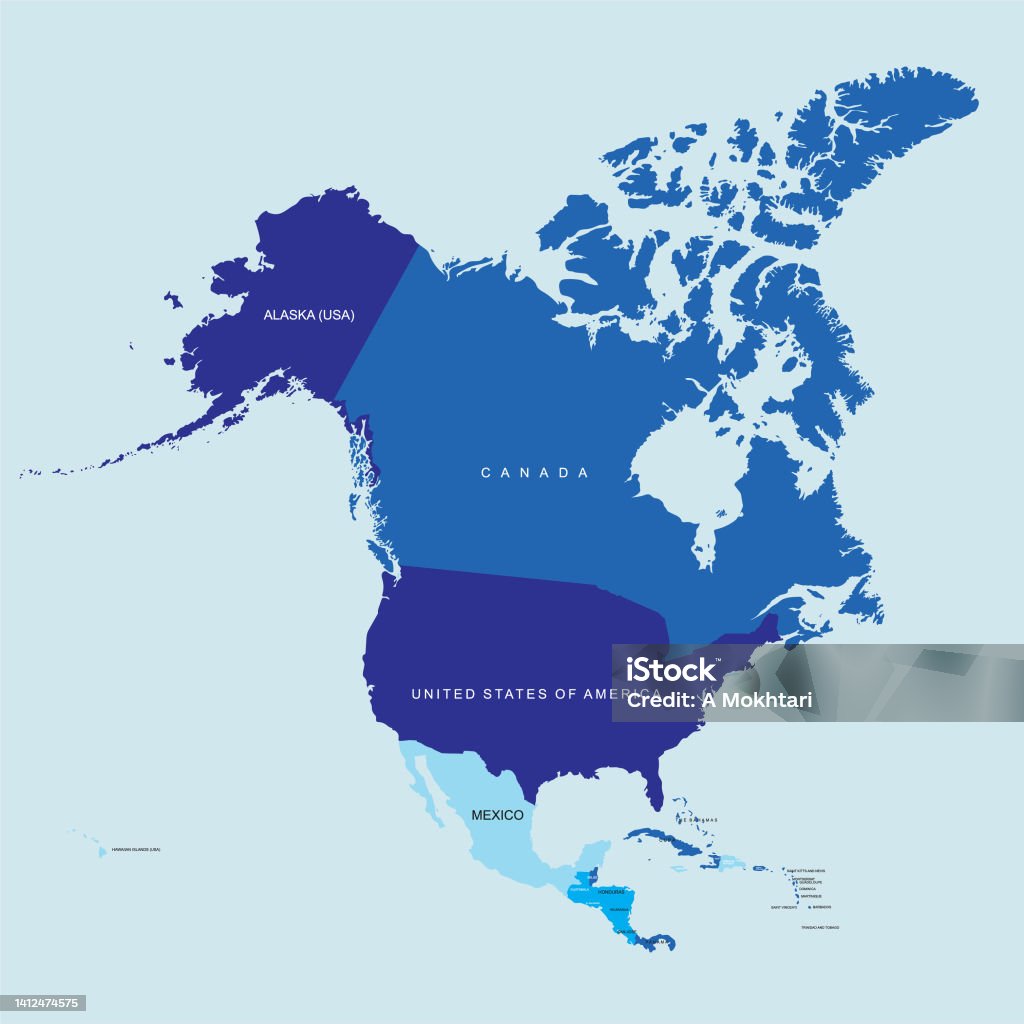 North America With Detail And Name Of Each Country Stock Illustration