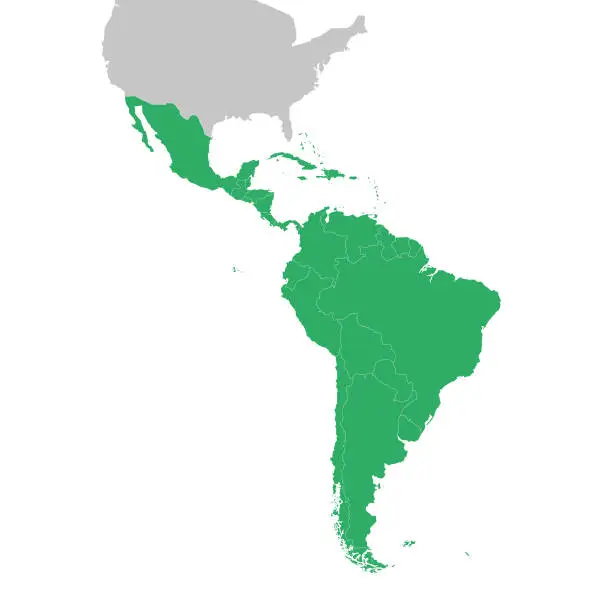 Vector illustration of Map of South America and Central America.