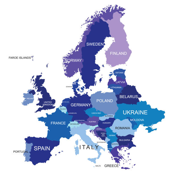 ilustraciones, imágenes clip art, dibujos animados e iconos de stock de mapa de la unión europea. - europa occidental