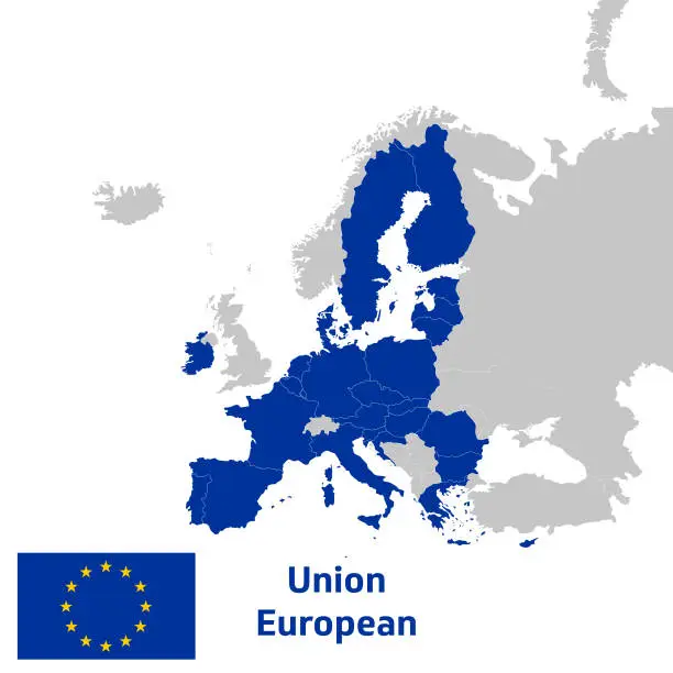 Vector illustration of European Union map with flag.