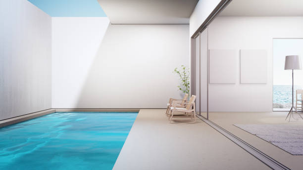 istock Luxury interior design 3D rendering of modern house or hotel. 1412476730