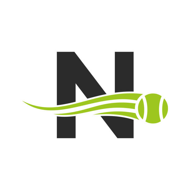 litera n szablon projektu logo klubu tenisowego. akademia tenisa sportowego, logo klubu - n train stock illustrations