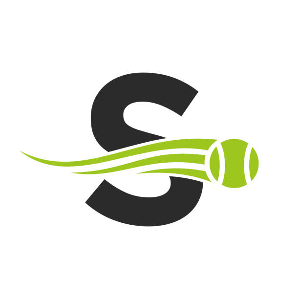 letter s tennis club logo design vorlage. tennis sport academy, vereinslogo - tennis tennis ball serving racket stock-grafiken, -clipart, -cartoons und -symbole