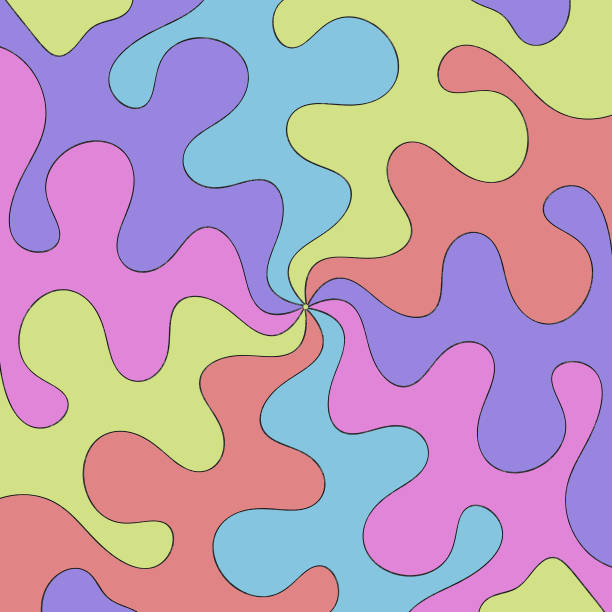 Psychedelic background, 1970 theme 1970 Wavy Swirl background in soft Colors. Hand-Drawn Illustration. Seventies Style, Groovy Background, Wallpaper, Print. Flat Design, Hippie Aesthetic. 70s theme stock illustrations