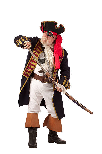 Classic pirate frowning and drawing sword