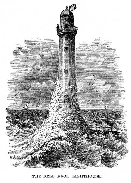 bell rock leuchtturm in schottland - boot print stock-grafiken, -clipart, -cartoons und -symbole