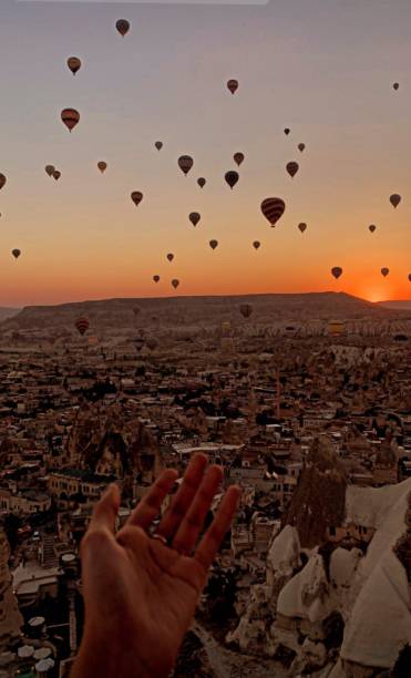 istock Turkey hot air balloon in sky 1412493444