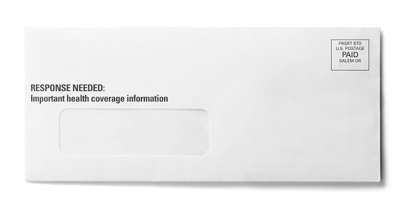 Business Envelope for Health Coverage Cut Out on White.