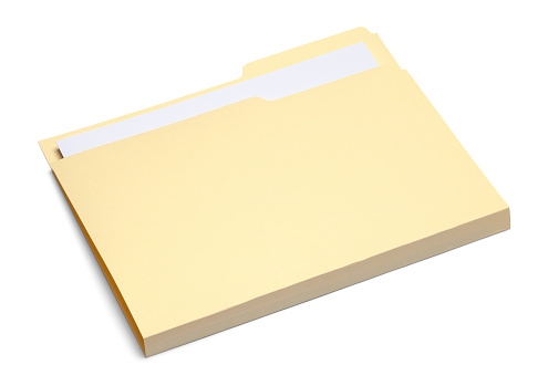 Yellow Thick File Folder With Paper Cut Out on White.