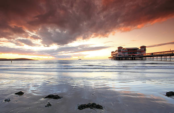 istock Sunset on a beach in Weston Super Mare 141250627