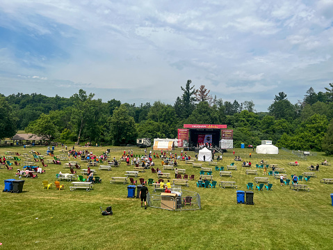 Woodbridge, Canada - July 1, 2022: People are celebrating Canada Day in Boyd Conservation Park, Woodbridge, Ontario, Canada.