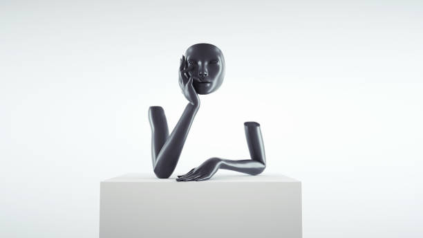 istock Abstract woman posing on a cube.Thoughtful and confusion concept. 1412510304