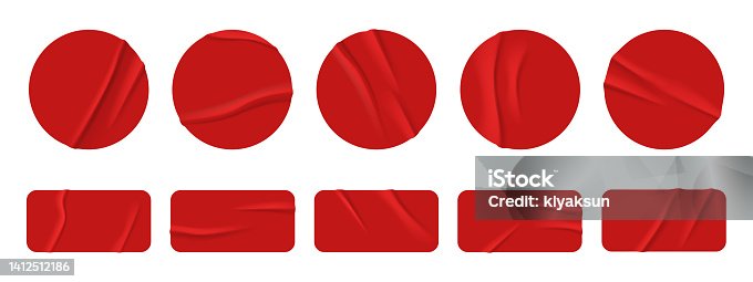 istock Red sticker paper texture, wrinkled adhesive label 1412512186