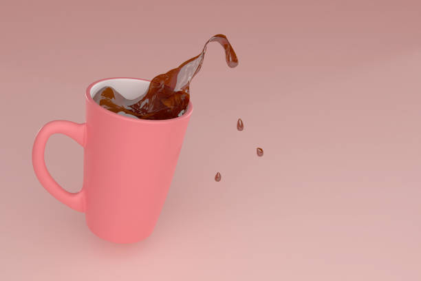 istock A falling pink cup with splashing brown tea. 3D render. 1412514243