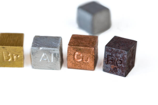 istock Different metal cubes on pure white background 1412520867