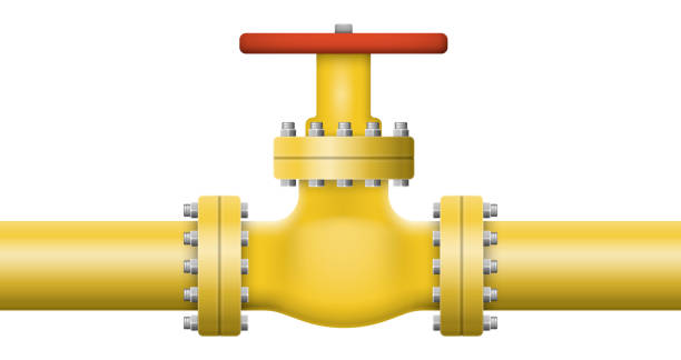 istock Oil, gas or water flowing through pipe. Pipeline construction with valve isolated. Industrial system. Vector illustration. 1412521656