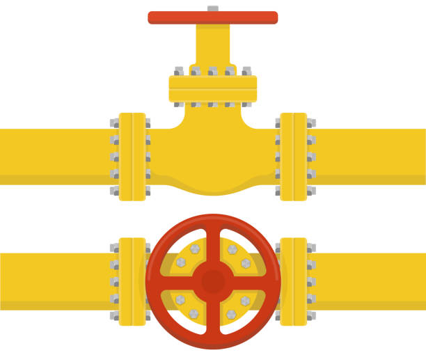 istock Oil, gas or water flowing through pipe. Pipeline construction with valve isolated. Industrial system. Vector illustration. 1412522012