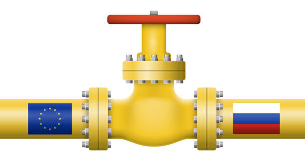 stockillustraties, clipart, cartoons en iconen met valve on the main gas pipeline between the european union and russia. vector illustration. - nordstream