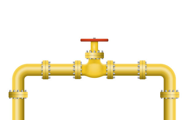 파이프를 통해 흐르는 오일, 가스 또는 물. 밸브 격리 된 파이프 라인 건설. 산업 시스템. 벡터 일러스트레이션. - pipe water pipe pipeline steel stock illustrations