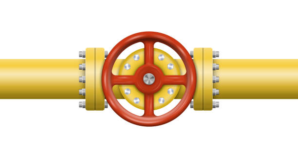 öl, gas oder wasser, das durch rohre fließt. rohrleitungsbau mit isoliertem ventil. industrielles system. vektorillustration. - pipe valve water pipe air valve stock-grafiken, -clipart, -cartoons und -symbole