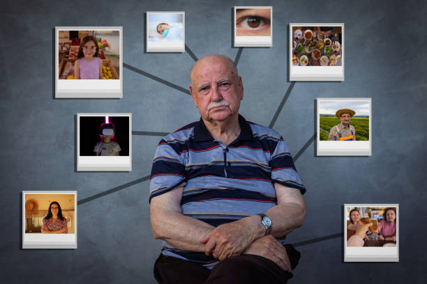 Concept of Alzheimer's disease. Remembering life through polaroid photos