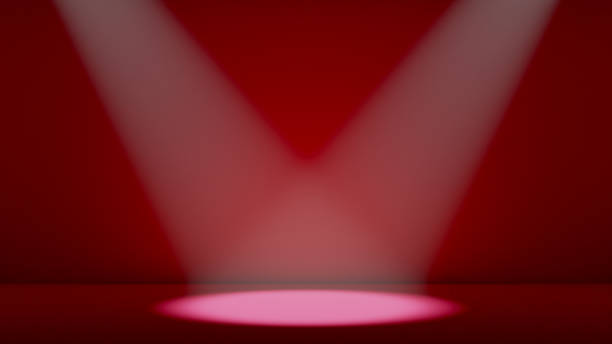 赤い表彰台またはステージの中央に2つのスポットライト - vip room ストックフォトと画像