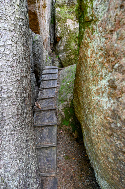 istock wooden steps on trail between big rocks 1412532888