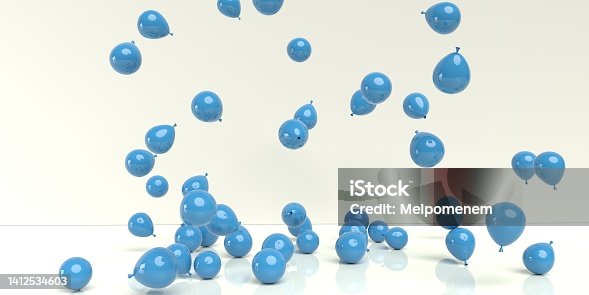 istock Scattered balloons on a colored background - 3D 1412534603