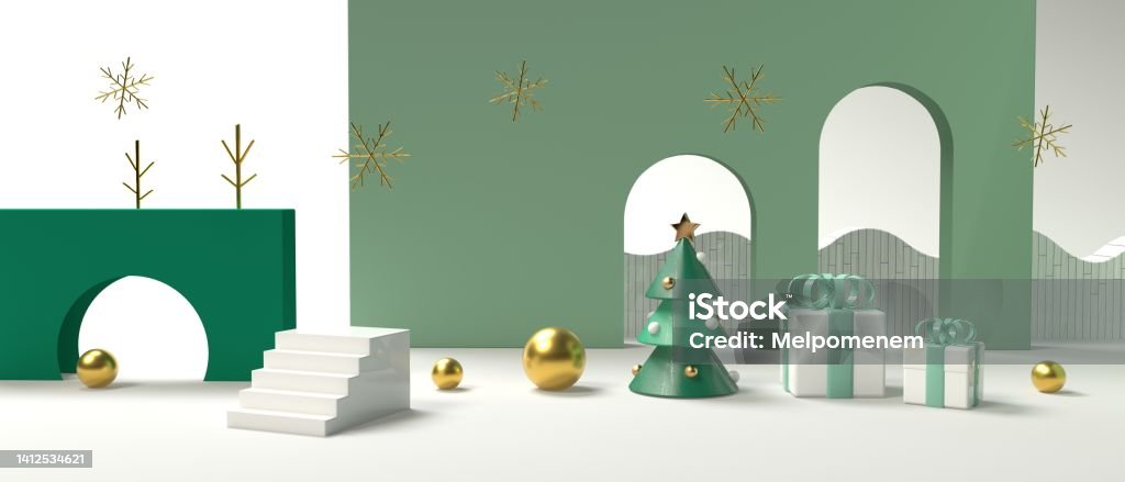Christmas decoration with geometric shapes - 3D render Christmas decoration with geometric shapes - 3D render illustration Three Dimensional Stock Photo