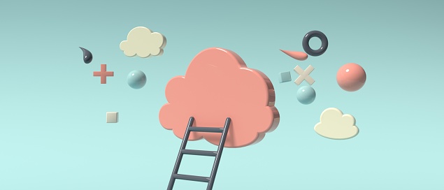 Cloud and ladder - Cloud computing theme - 3D render