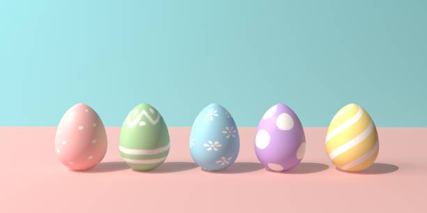 istock Colorful hand decorated Easter eggs with pastel colors 1412534701