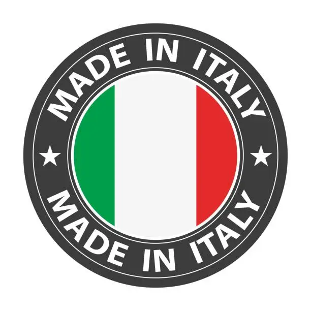 Vector illustration of Made in Italy badge vector. Sticker with stars and national flag. Sign isolated on white background.