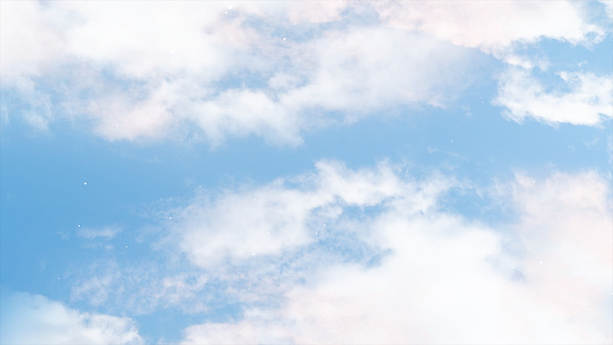 Abstract epic cloud sky scene background. Beautiful white sheet clouds slowly change form in blue sky.
