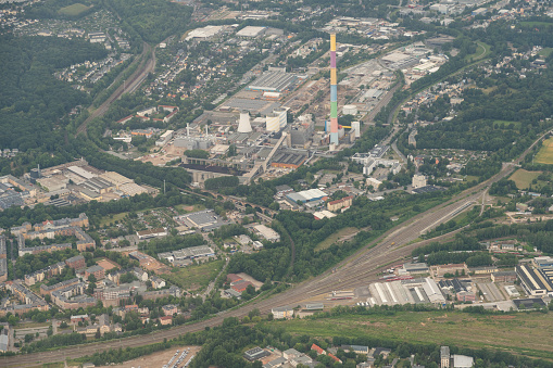 Chemnitz, Saxony, Germany July 10, 2022 Power plant seen from above during a flight