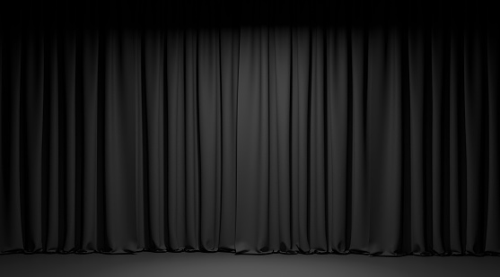 Escenario de teatro vacío con cortinas de terciopelo negro. Ilustración 3D photo