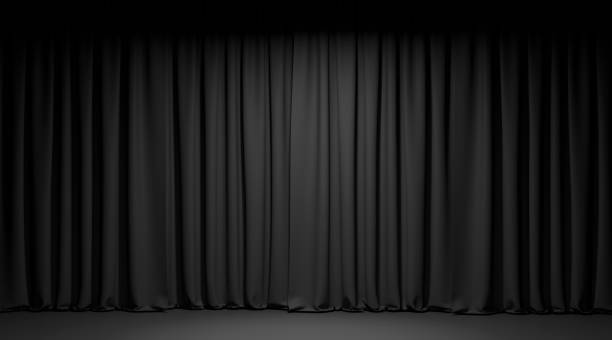 istock Empty theater stage with black velvet curtains. 3d illustration 1412540339