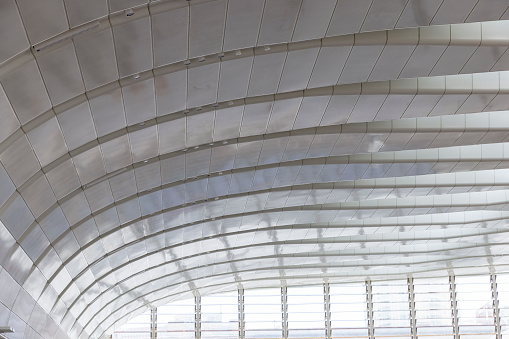 Modern lobby ceiling, Central Station Sydney Australia, background with copy space, full frame horizontal composition