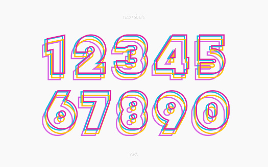 Vector number set color line style modern typography for game, poster, birthday, decoration, animation, t shirt, racing, promotion, banner, printing. Cool font. 10 eps
