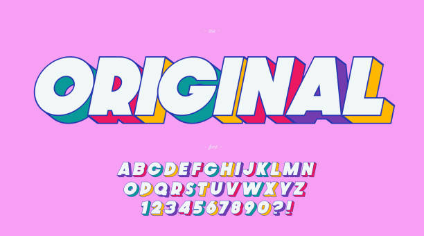 vector original font 3d bold color style - daktilo yazısı stock illustrations